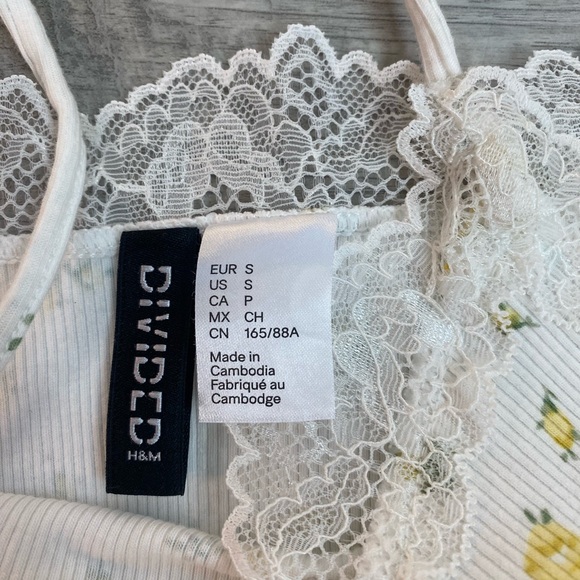 H&M Yellow floral lace cotton cami top size S-M - Picture 3 of 6
